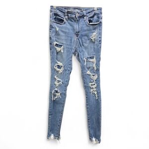American Eagle High Rise Super Stretch Jeggings Distressed  Skinny Fit Ripped 2